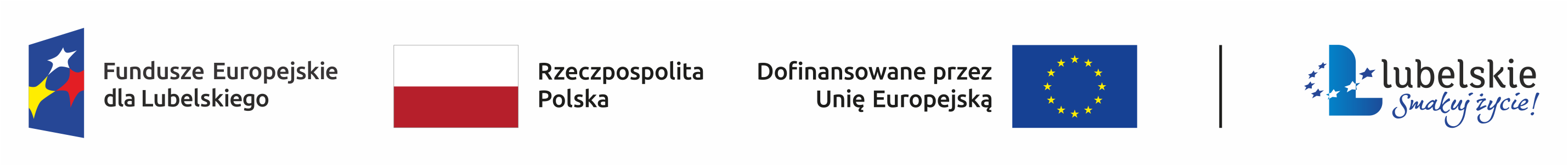 Logotypy Funduszy Europejskich, Rzeczypospolitej Polskiej, Unii Europejskiej i Województwa Lubelskiego